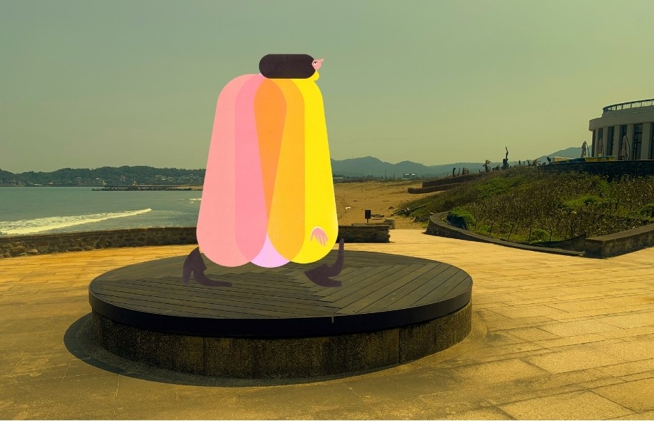 來自美國紐約當代藝術家Amber Vittoria授權首次將其色彩強烈又充滿抽象的擬人畫風作品,作品名稱《潮身.曦步 Walks in Light》來台化為立體作品展出,圖為模擬圖